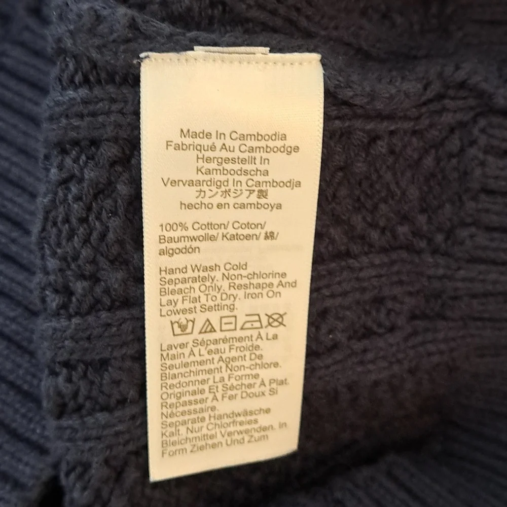 J.Crew‎ Womens Navy Cableknit Crewneck Pullover Sweater Puff Sleeves MED - Picture 6 of 7
